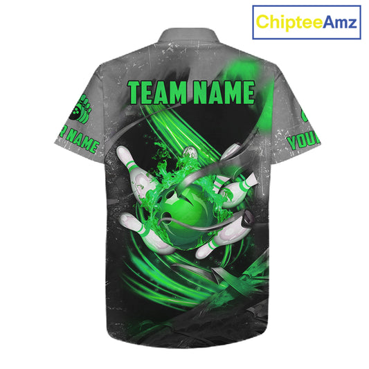 Green Sugar Skull Tattoo Custom Bowling Hawaiian Shirt, Team Bowling button up shirt NQS11529