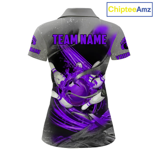 Purple Sugar Skull Tattoo Custom Women Bowling Polo, Quarter Zip Shirts,Team Bowling Jerseys NQS11530