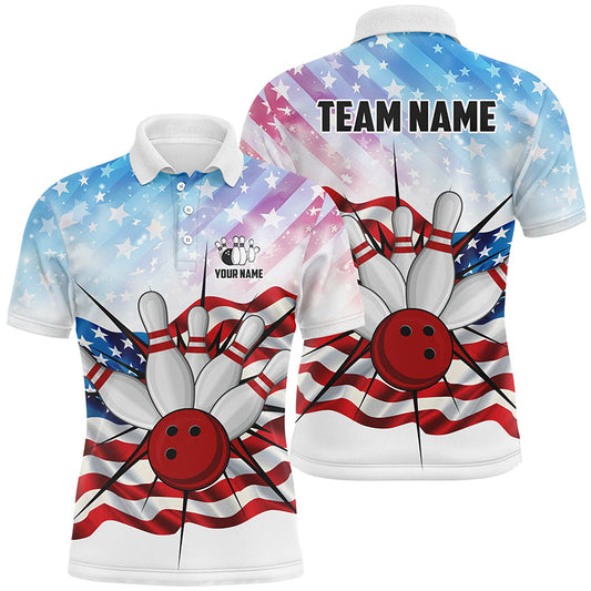 Personalized American Flag Bowling Team Shirts For Men, Patriotic Bowling Gifts NQS8822