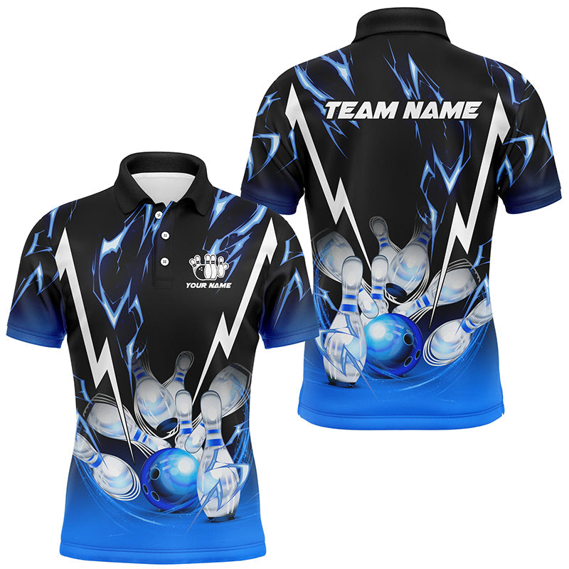 Black and Blue Lightning thunder Custom Bowling Polo, Quarter zip shirts For men, Team Bowling jerseys NQS8171