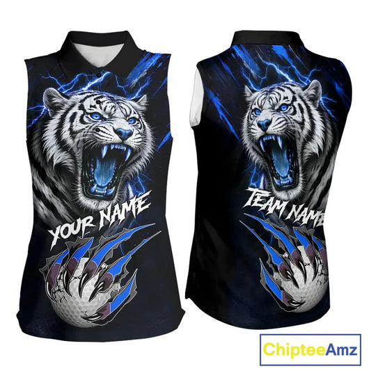 Black and Blue Lightning thunder Tiger Sleeveless Golf Polo shirts custom Tiger team golf shirts NQS11574