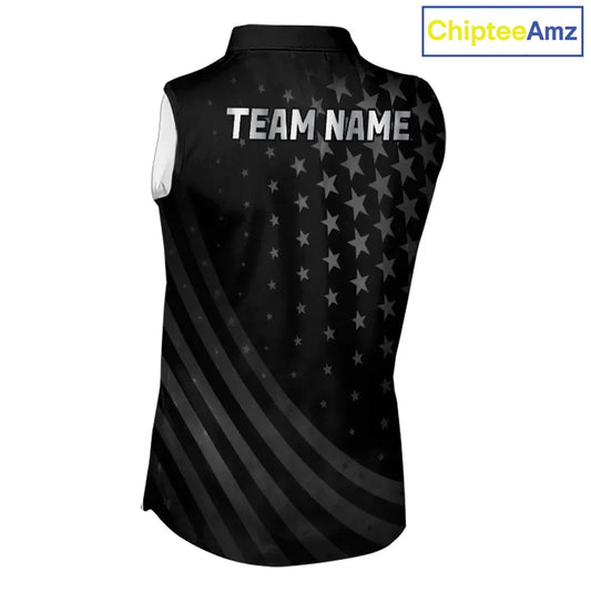 Custom Black American Flag Sleeveless Golf Polo shirt, Personalized patriotic Ladies Golf top NQS11707
