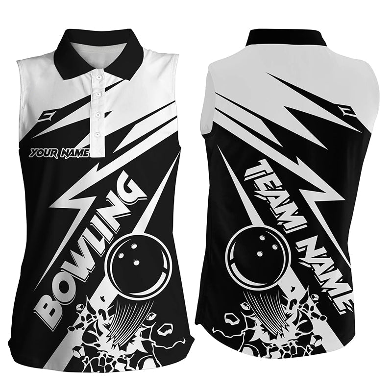 Black and white bowling Sleeveless Polo shirts for women Custom Bowling Team League Jerseys NQS7748