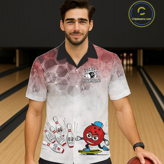 Funny Bowling Hawaiian Shirts Custom Bowling Team Jerseys Gift For Bowler | Red NQS11388