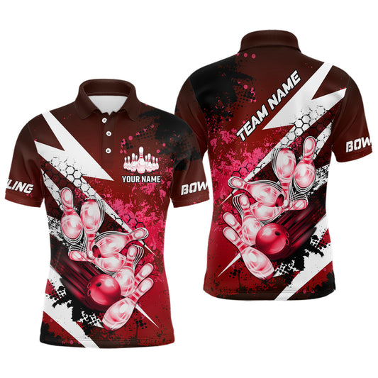 Red grunge lightning Bowling Polo, Quarter Zip shirt For Men Custom Team Bowling Jersey NQS8660
