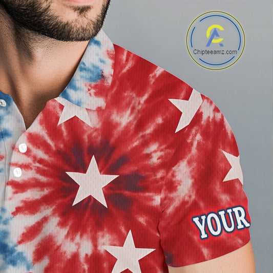 American Flag Tie dye pattern Mens golf polo shirts custom name patriotic golf attire for mens NQS9990