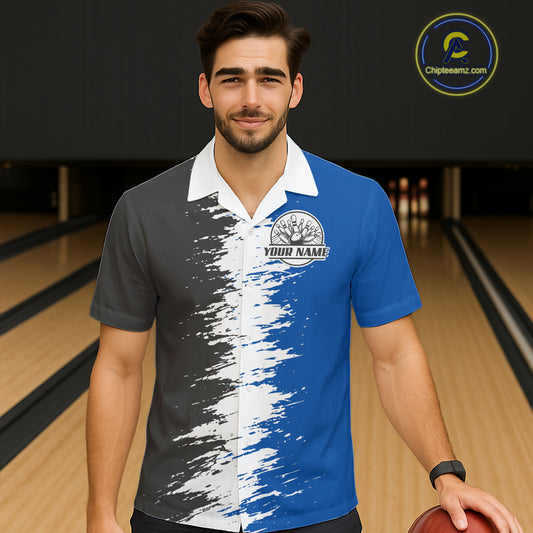 Lightning Thunder Eagle Bowling Hawaiian Shirt Custom bowling Team Button up shirts | Blue NQS11309