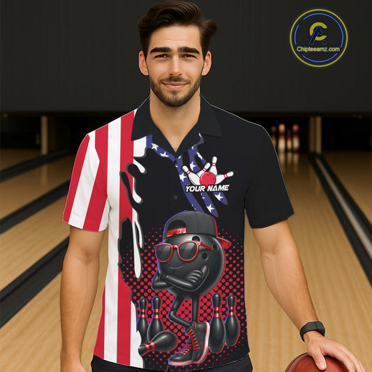 Personalized American flag bowling jersey funny bowling Hawaiian shirts, patriotic bowling outfits NQS11383