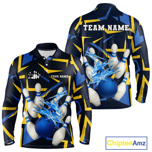 Personalized Blue And Yellow camo lightning thunder Bowling Shirts For Men Custom Bowling Team jersey NQS10305