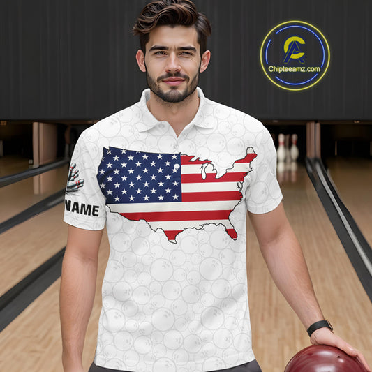Personalized American Flag White Bowling Shirts For Men Custom patriotic Team Bowling jerseys NQS10184