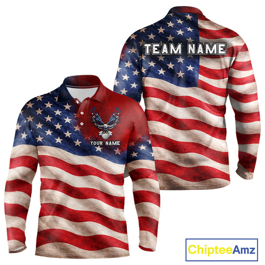 Custom American Flag Eagle Golf Polo Shirts For Men, patriotic Golf attire for men NQS11712