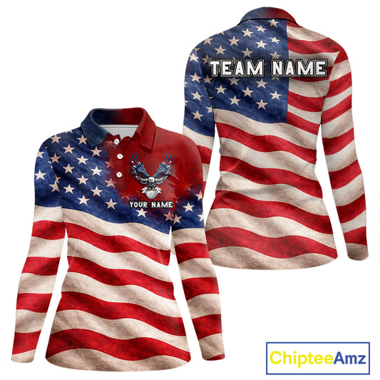 Custom American Flag Eagle Golf Polo Shirts For Women, patriotic Golf attire for ladies NQS11712