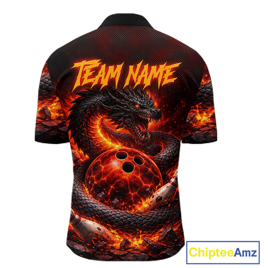 Custom Red Dragon Bowling Polo Shirts, Bowling 1/4 zip jersey For Men, Team Bowling League jerseys NQS11588