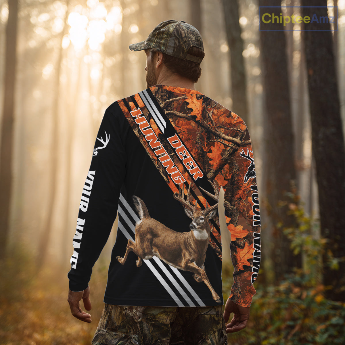 Running Deer Hunting Shirt – Autumn Camo Design, Custom Name for Hunters NHT341