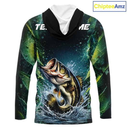 Largemouth Bass Fishing Black Green Camo Custom Name Fishing Shirts Jerseys NHT456