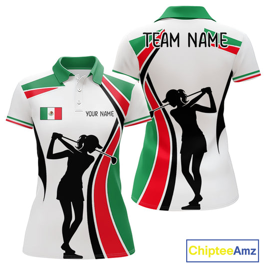 Mexican Flag White Golf Pattern Womens Polo Shirt Patriotic Womens Golf Shirt Mexico Golf Gifts NHT737