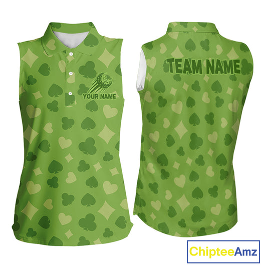 Personalized Poker Green Sleeveless Womens Golf Polo Shirt, Funny Golf Top For Family Team Shirt NHT756