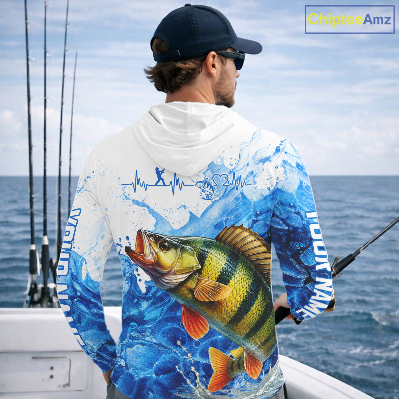 Yellow Perch Fishing Shirts Hooded, Ice Fishing Long Sleeve Shirt For Men, Yellow Perch Fishing Apparel NHT1387