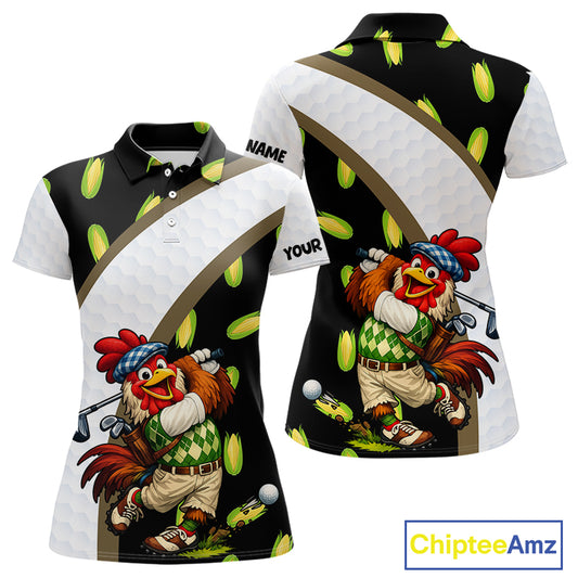 Personalized Rooster Womens Golf Polo Shirt Funny Chicken Golfer Team Polo