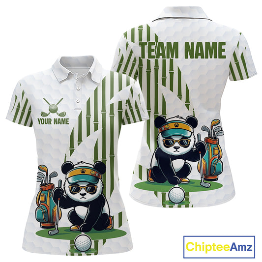 Custom Name Cool Panda Golf Polo Shirt Funny Bamboo Panda Golfing Apparel
