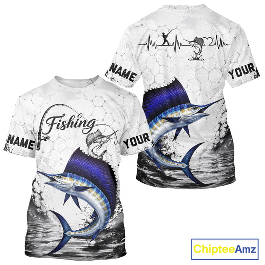 Custom Name Sailfish Fishing T - Shirt Performance, Sailfish Gift For Men