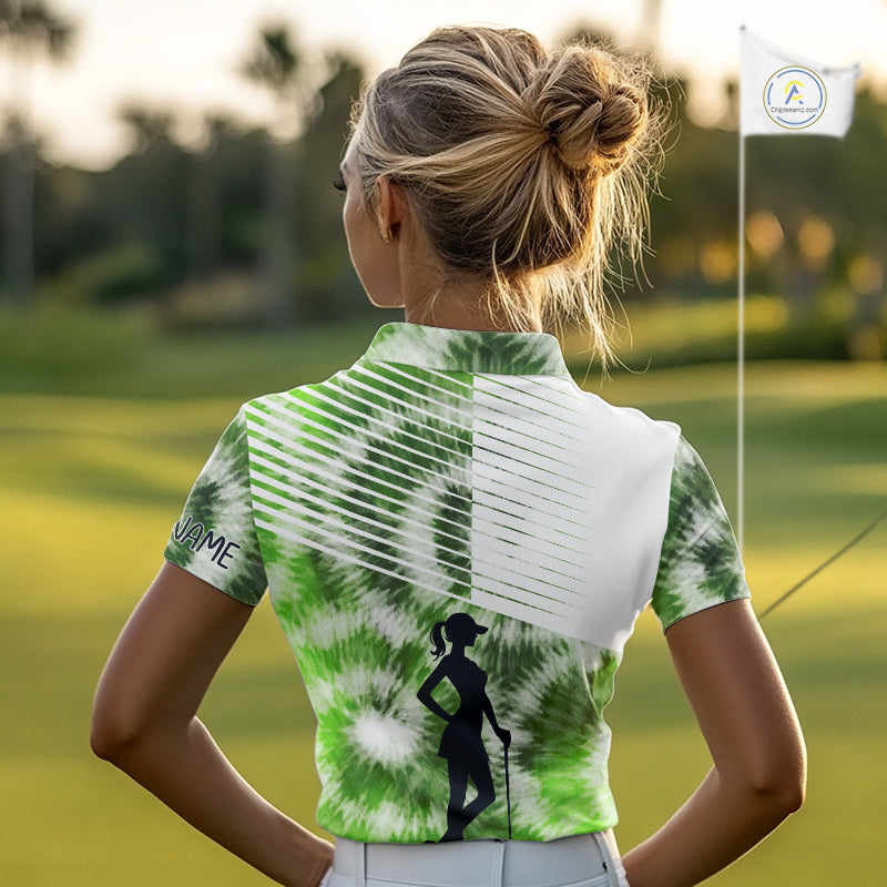 White And Green Womens Tie Dye Golf Polo Shirts Custom Golf Human Golf Team Polo Shirts NHT622