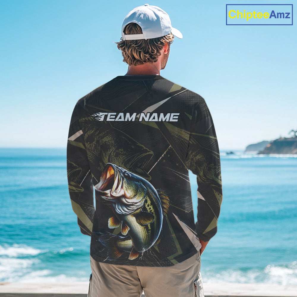 Personalized Bass Fishing Jersey, Custom Name Long Sleeve Fishing Shirt For Men