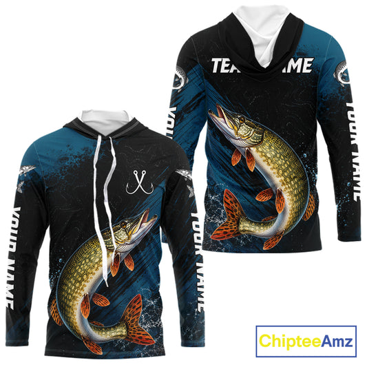Custom Northern Pike Fishing Jersey Personalized Long Sleeve Hooded Shirt For Men