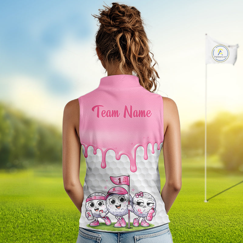 Funny Pink Ribbons Breast Cancer Awareness Sleeveless Women Golf Ball Polo Shirts Custom Golf Apparel For Women NHT795