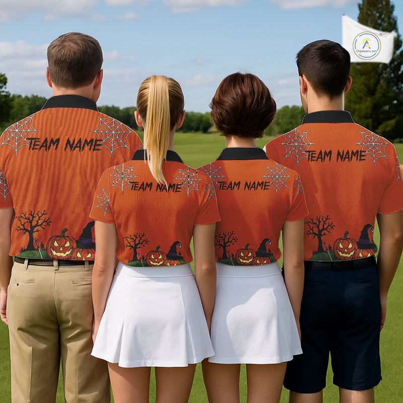Halloween Pumpkin Men Golf Polo Shirt Personalized Custom Name Funny Golf Gift NHT1286