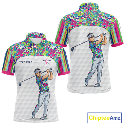Personalized Golf Polo Shirt Custom Name Golf Shirt Funny Golfer Gift Men Golf Jersey Colorful Golf Outfit NHT686