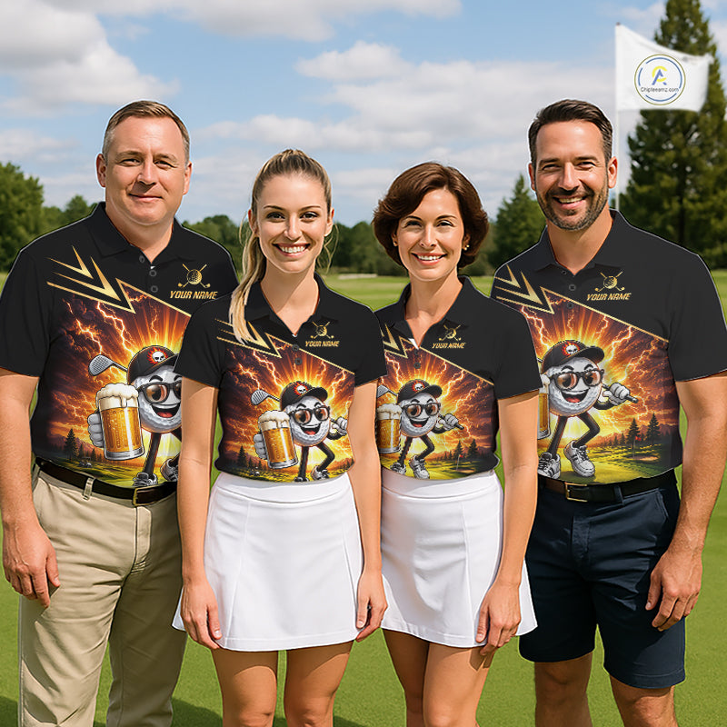 Funny Golf Ball Mens Golf Polo Shirts Custom Golf And Beer Golf Apparel For Golfer NHT899