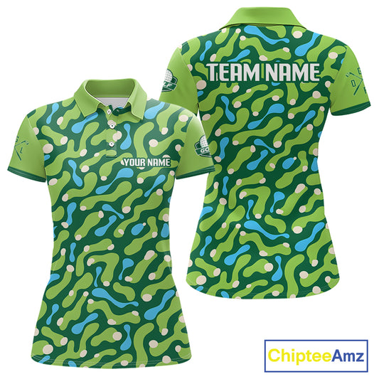 Custom Green Camo Pattern Womens Golf Polo Shirt Personalized Team Golf Uniform