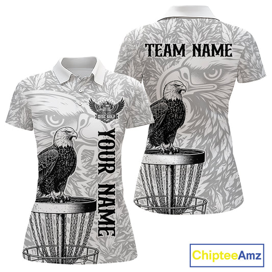Custom Bald Eagle Womens Disc Golf Polo Shirt, Personalized Team Name Disc Golf Shirt NHT815