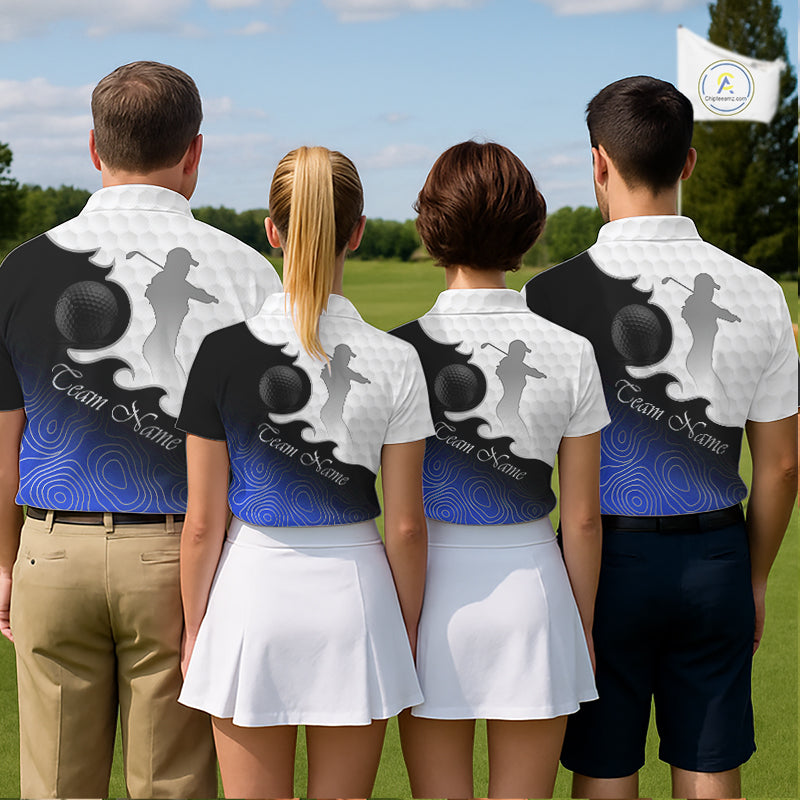 Custom Mens Golf Polo Shirt Blue Black Gradient, Personalized Name Golf Shirt, Gift For Golfer NHT826