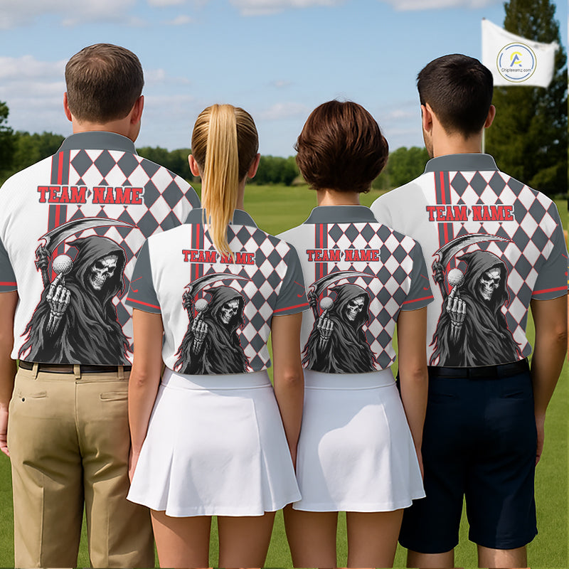 Personalized Skeleton Golf Polo Shirt For Mens - Funny Grim Reaper Golf Team Polo|Red NHT1155