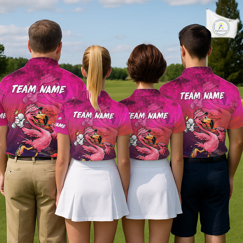 Personalized Flamingo Womens Golf Polo Shirt Custom Name And Team Hot Pink Funny Tropical Golf Outfit NHT1237