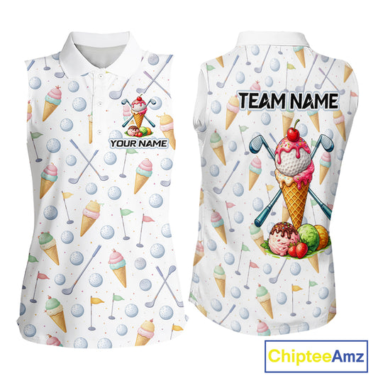 Funny Ice Cream Sleeveless Women Golf Polo Shirts Jersey – Personalized Team Name Golf Shirt NHT809