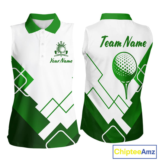 Personalized Polo Golf Shirts Custom For Golfer White And Green Womens Sleeveless Golf Shirts Team Golf Jersey NHT592