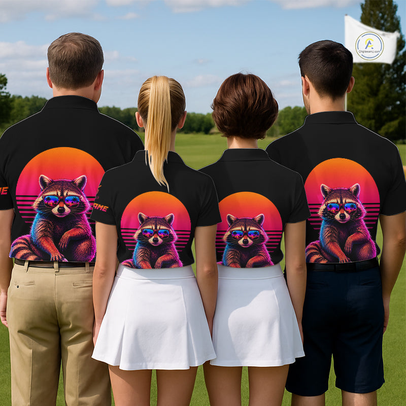 Personalized Funny Raccoon Womens Golf Polo Shirt – Vintage Neon Golf Design NHT995