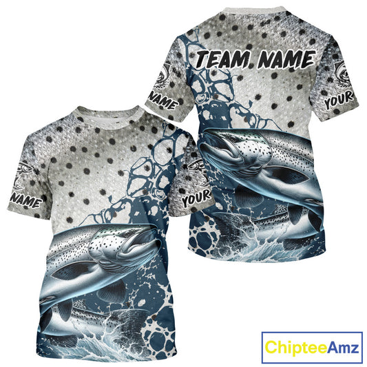 Personalized Chinook Salmon Saltwater Short Sleeve T- Shirt For Men, Salmon Fishing Jerseys NHT854