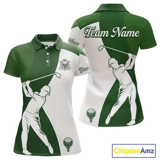 Custom Green & White Golf Shirt For Womens, Golf Jersey Team Golf For Womens NHT560
