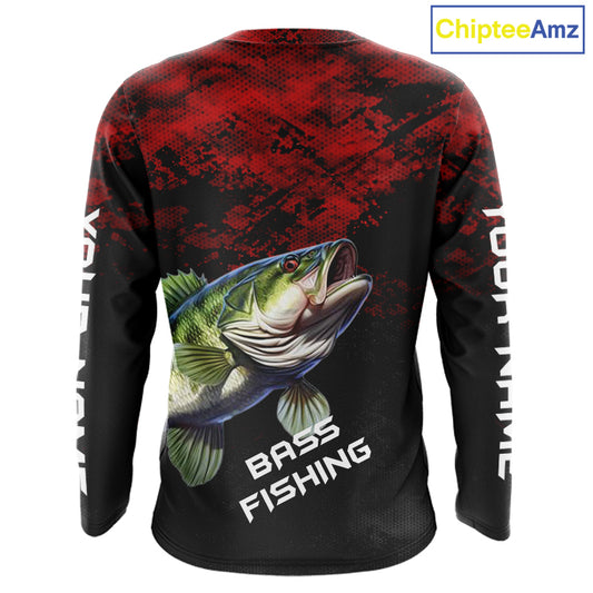 Personalized Largemouth Bass Hooded Fishing Shirts Red Camo Custom Name, Bass Fishing Shirts NBT466