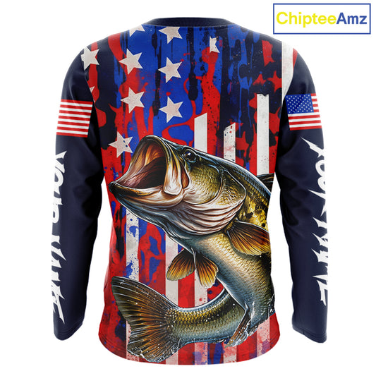 American Flag Bass Fishing Shirts Long Sleeve, Bass Fishing Tournament Shirts, Bass Fishing Shirts NBT432