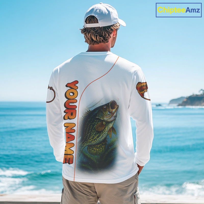 Crappie Fishing White Fishing Team Crappie Custom Name Long Sleeve UV Protection Fishing Shirts NBT550