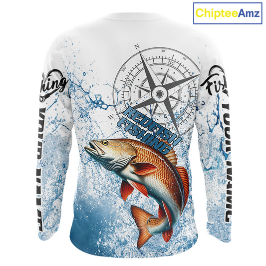 Custom Redfish Long Sleeve Fishing Shirts Saltwater Fish, Compass Offshore Tournament Fishing Shirts NBT551