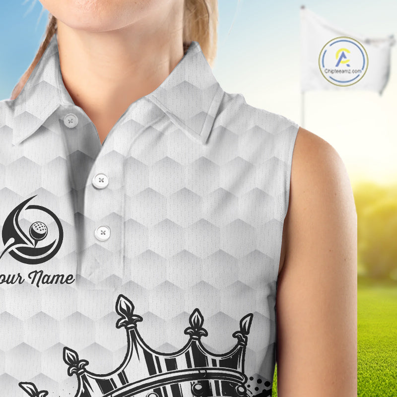 Funny Skull Womens Sleeveless Golf Polo Shirts Golf Camo Pattern Custom Name Skull Golf Shirt, Golf Attire NBT555