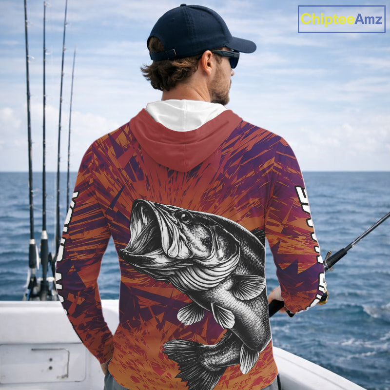 Personalized Bass Fishing Shirts For Men Dawn Camo, Bass Long Sleeve Hooded Fishing Shirts NBT444