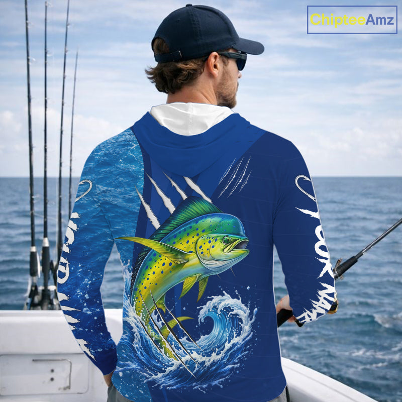 Mahi Mahi Fishing Custom Long Sleeve Hooded Performance Fishing Shirts, Mahi Mahi Saltwater Fishing Shirt NBT721