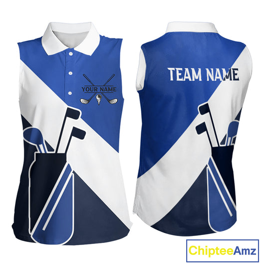 Blue Golf Bag Womens Sleeveless Golf Polo Shirts Custom Golf Shirts, Golf Attire For Ladies NBT579